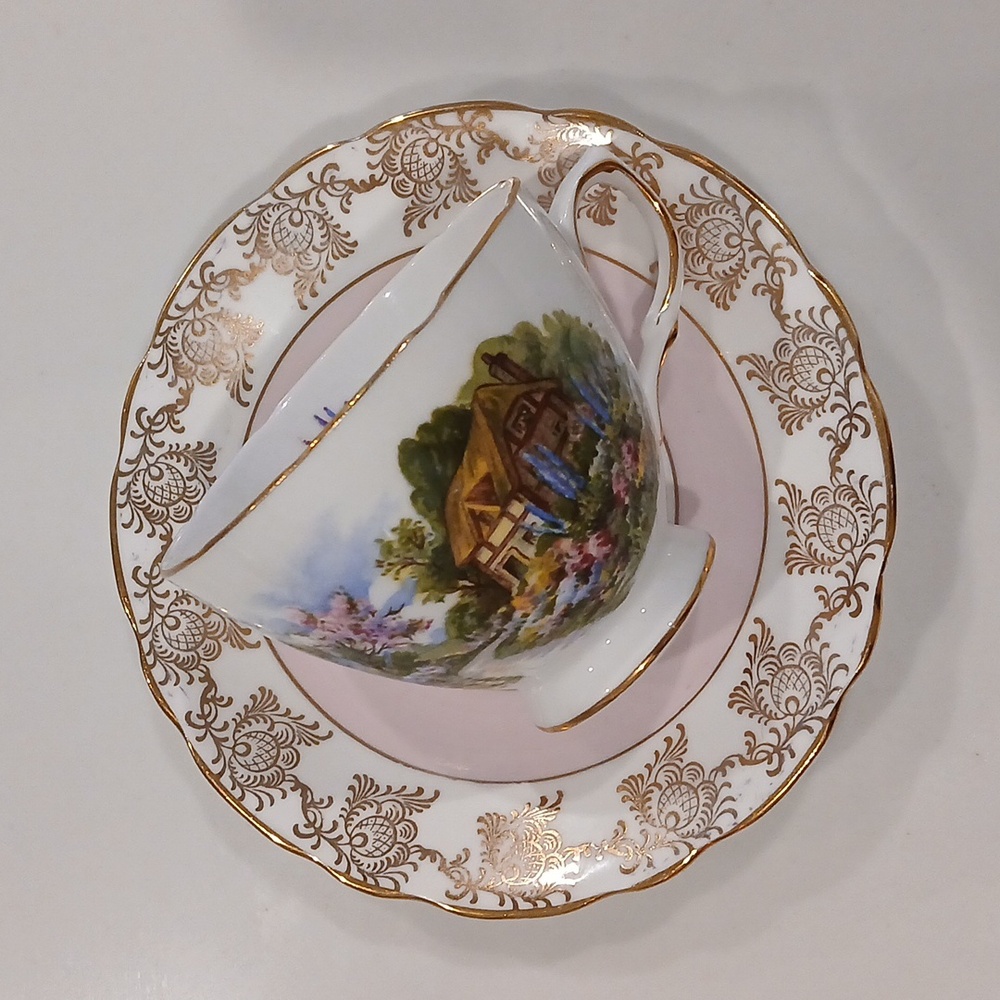 Vintage 1950s Royal Vale Cottage In The Forrest Teacup With A Pretty Saucer